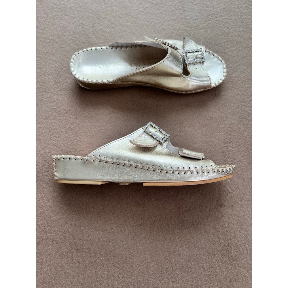 La Plume Handcrafted In Italy Comfort Slide Pale Gold Embellished Slide  EU 38